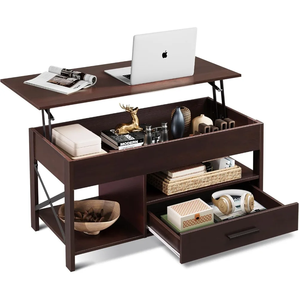 

Lift Top Coffee Table, 39 Coffee Table with Storage Drawers, Hidden Compartment, Wooden Lift Tabletop Center Table