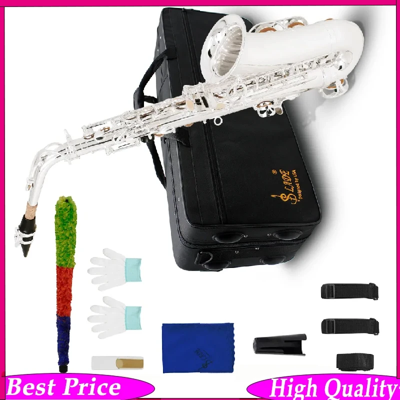 SLADE E-flat Alto Saxophone Brass Body Whte Shell Eingraving Silver Plated Keys Alto Saxophone for Playing Beginner's Practice