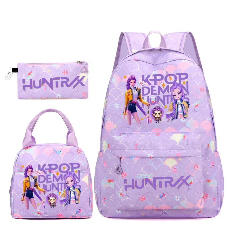 Mochila KPop Demon Hunter para adolescentes, mochila escolar com bolsa para almoço para uso diário, mochila de viagem para meninas e mulheres