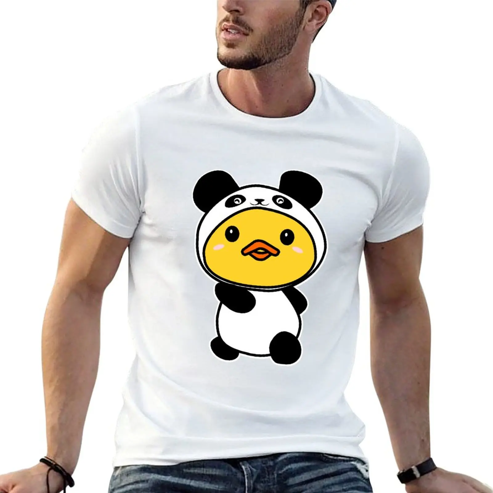 Cute Duck in Panda Suit T-Shirt Clothing new edition workout shirts for men