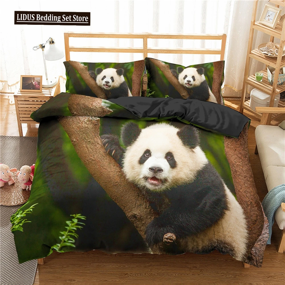 

Panda Duvet Cover Set King Queen Cute Animal Different Poses Bamboo Branch Bedding Set Black White 2/3pcs Polyester Quilt Cover