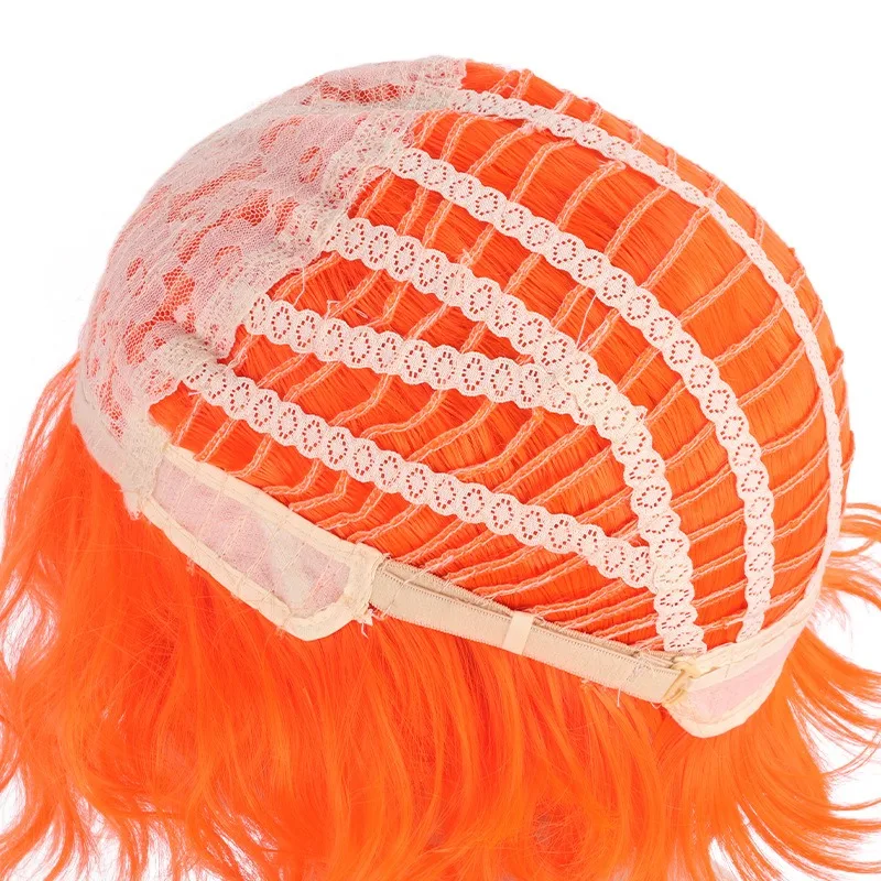 미친 모자사장 역할 가발 커버 필름 이상한 나라의 앨리스 남성 주인공 가발 할로윈 파티 코스프레 헤드웨어 오렌지 짧은 곱슬머리