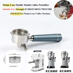 51mm 3-ear Double Mouth Coffee Portaflter For Delonghi dedica EC680/EC685 Stainless Steel Modified Coffee Handle With Basket