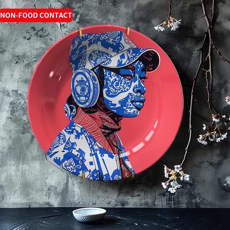 1pc Nordic Style Ceramic Decorative Plate - Minimalist Art Wall Hanging, Non-Food Contact, Round Shape, & Design, Perfect for