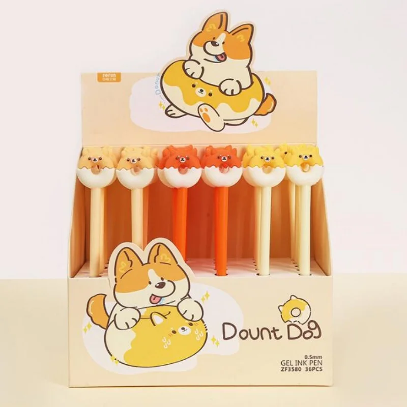 

36pcs/lot Cartoon Shiba Doughnut Gel Pen Cute 0.5mm Black Ink Signature Pens Promotional Gift School Supplies