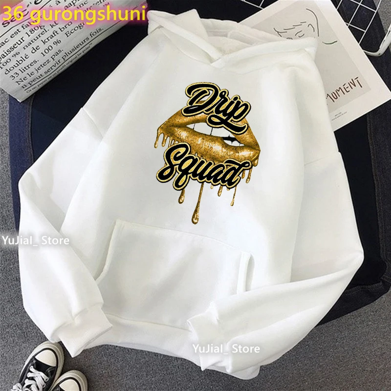 

2023 Red Lips Birthday Drip Graphic Print Cap Hoodie Women'S Clothing Drip Squad Sweatshirt Femme Fashion Long-Sleeved Tracksuit