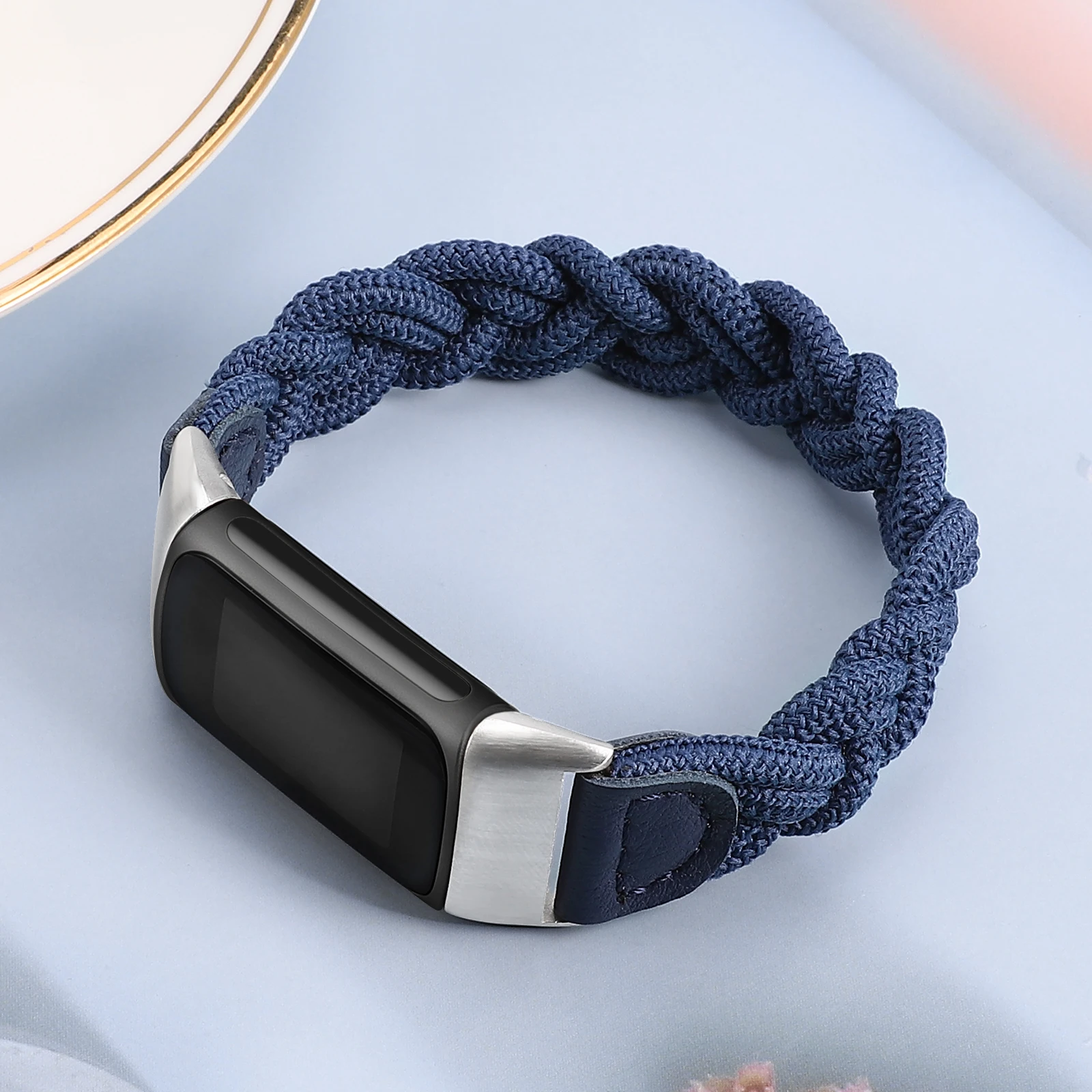 Wearlizer Braided Nylon Watch Strap for Fitbit Charge 5 Band Elastic Woven Band for Fitbit Charge 5 Women Slim Stretchable Bands