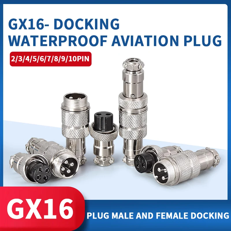 

10 Set GX16 Docking 2 3 4 5 6 7 8 9 10 Pin Male&Female Circular Panel Aviation Connector Butt Joint Plug Socket