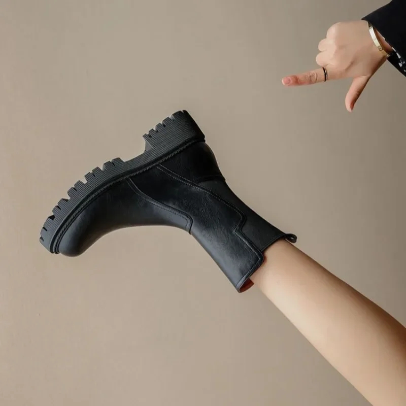 Botas cómodas con punta redonda para mujer, zapatos de tacón medio hasta la pantorrilla, calzado elegante y elegante de Pu, 2024