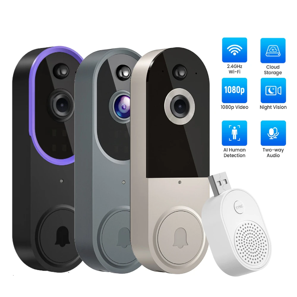 1080P الذكية اللاسلكية جرس باب يتضمن شاشة عرض فيديو كاميرا الرنين واي فاي جرس باب يتضمن شاشة عرض فيديو مع Ai كشف الحركة للرؤية الليلية اتجاهين الصوت