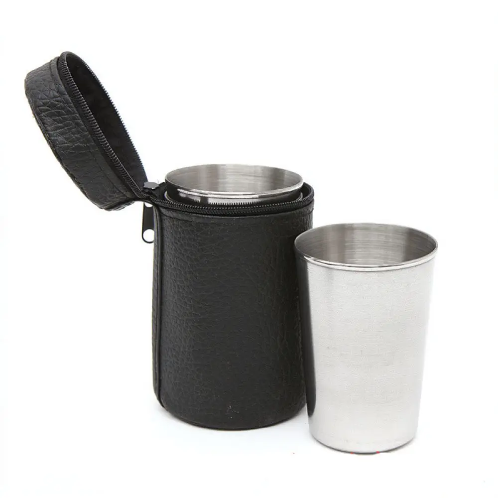 Stainless Steel Mug Set For Hike Mount Portable Outdoor Drinkware Travel Hiking Camping Wine Cup With Leather Storage