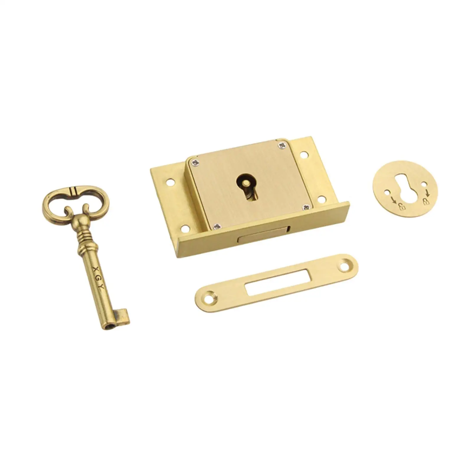 Brass Cabinet Lock Set Retro Design Square Drawer Lock Easy Fit for Bookcase Bedside Table
