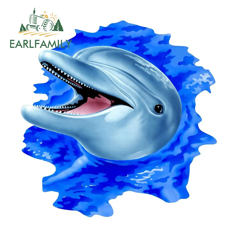 EARLFAMILY Dolphin Play Car Sticker Swimming Aquatic Life Decal Boat Kayak Toolbox Outdoor Decor Animal Fish Stickers Car Wrap