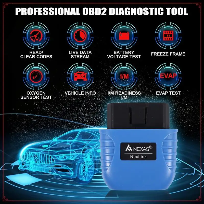 

NEXAS Nexlink Bluetooth 5.0 диагностический сканер для IOS, Android и ПК OBD2/EOBD считыватель кодов неисправностей диагностический сканер