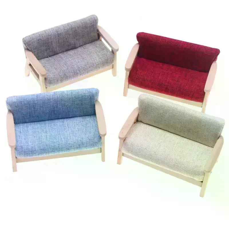 1개 시뮬레이션 미니어처 거실 의자 1:12 미니 인형집 가구 나무 이중 소파 어린이 역할 놀이 인형집 장식