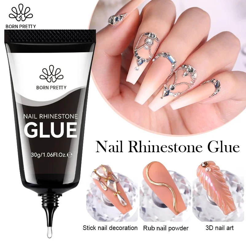 BORN PRETTY Nail Rhinestone Glue Gel for Decoration Nails 30ml Super Strong Adhesive Gel DIY 3D Nail Crystals Gem Jewels Glitter