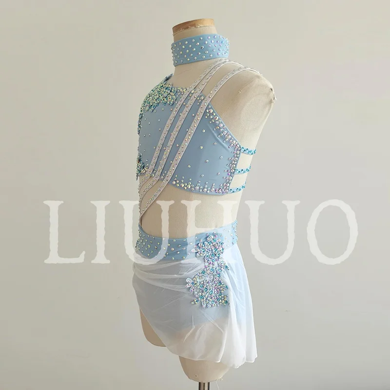 New Design Lyrical Dancing Dress for Performance Blue Color Pole Skirt Factory Manufacture