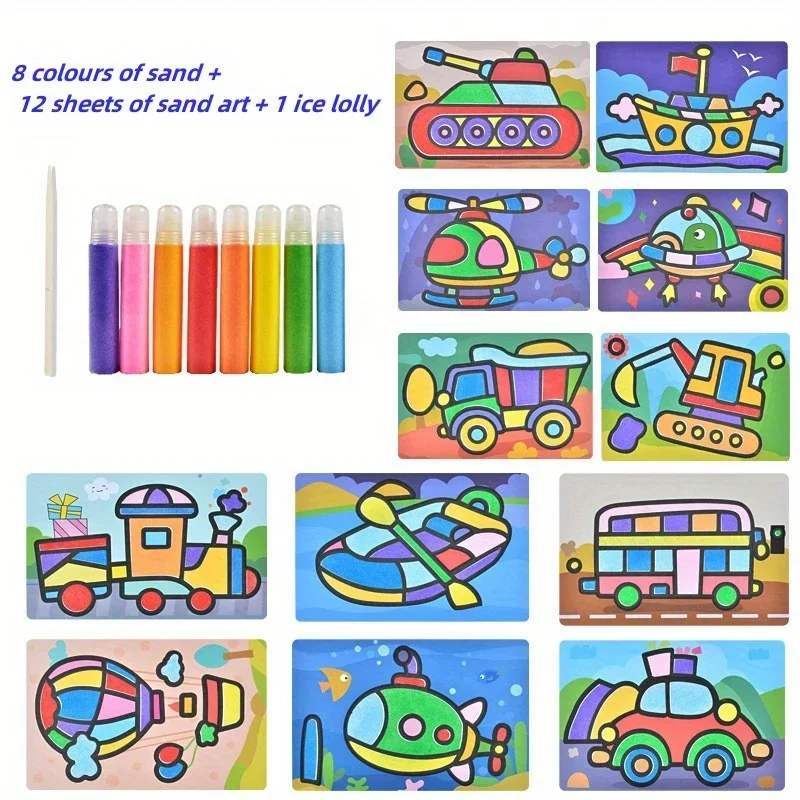 Pintura em areia colorida infantil, raspador artesanal, produção DIY, jogo de pintura, brinquedos