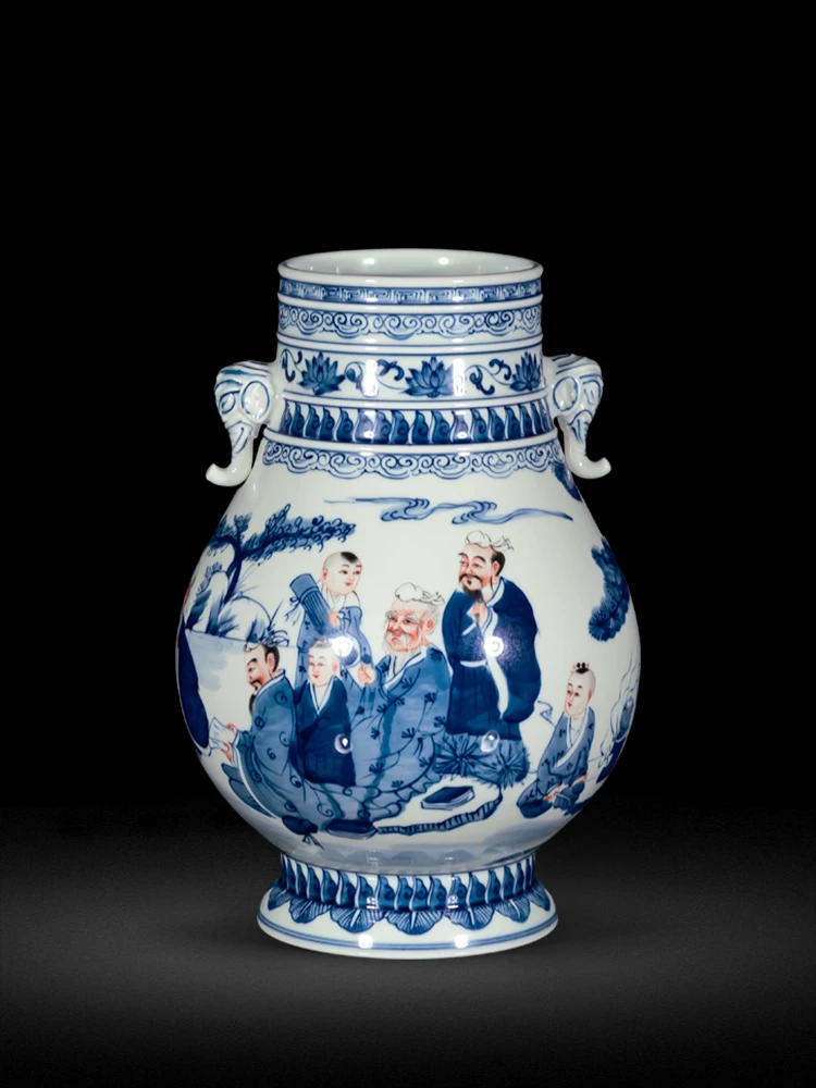 Jingdezhen Ceramic Antique Hand-painted Blue and White Vase Home, Living Room Study Chinese Decorative Ornaments