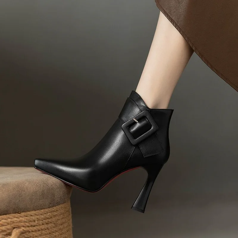 Sexy Women Boots 2024 Autumn and Winter V-Neck High Heels Ankle Shoes Boots Leather Booties Feminina Woman Wedding Party Shoes