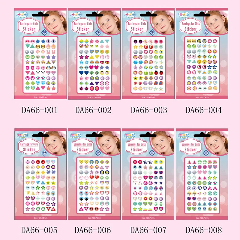 Stick on Ear Stickers For Kids Girls 3D Pearl Crystal Self-Adhesive Sticker Earrings Children Make Up Nail Face Accessories Toys