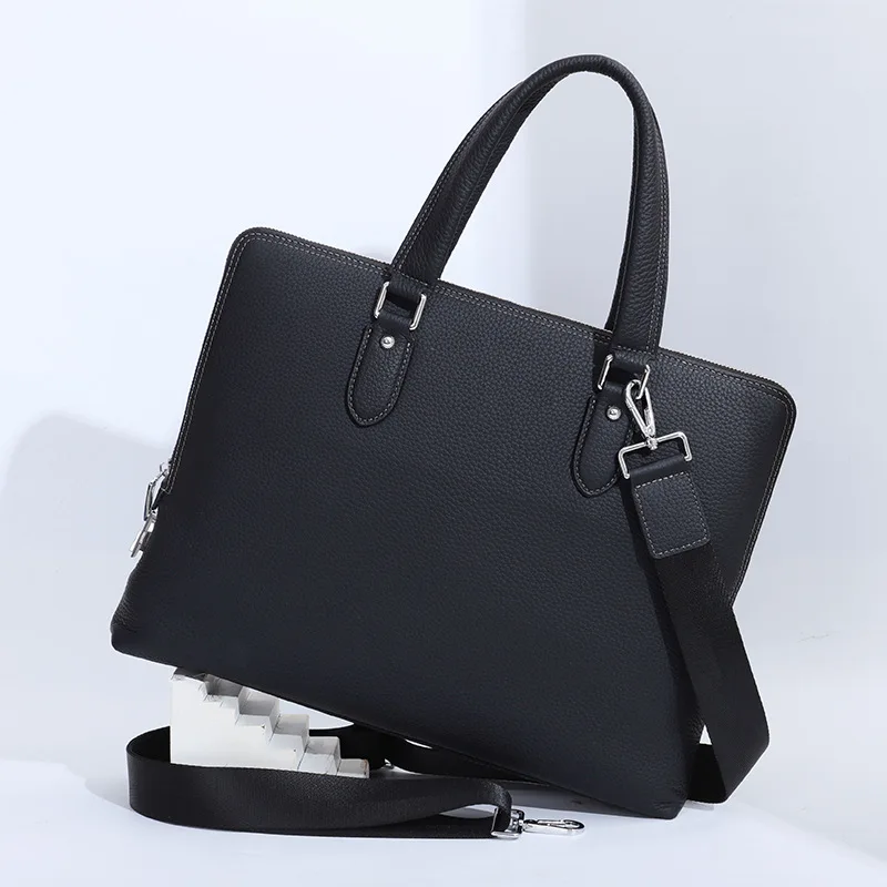 New Top Layer Cowhide Business Briefcase Fashionable Men's Handbag High-end Large Capacity Messenger Luxury Leather Briefcases