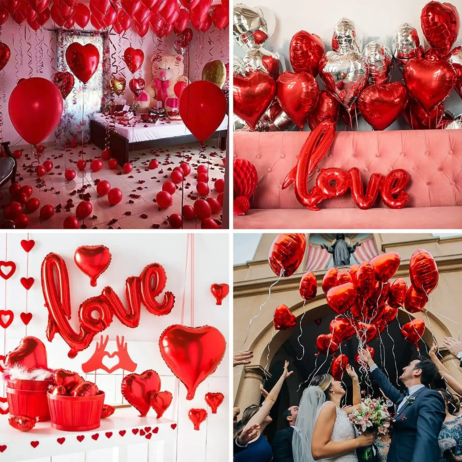 58pcs Valentine's Day Silver Red Love Aluminum Film Balloon Set Valentine's Day Wedding Decoration Supplies