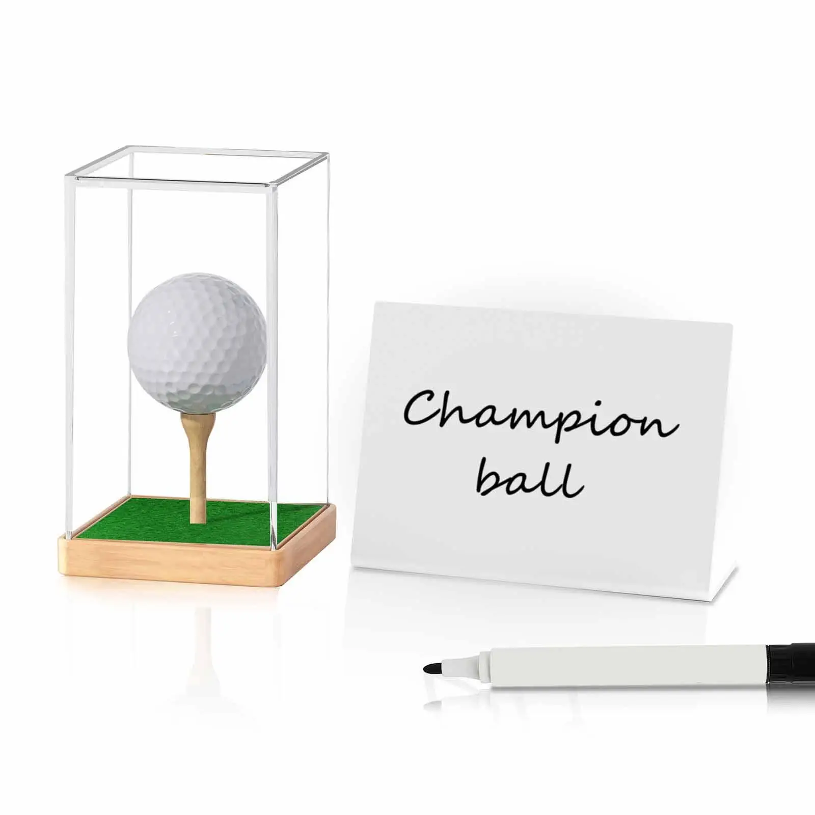 Transparent Golf Ball Stand Box with Tee Wooden Base Display Case for Small Collectible Items