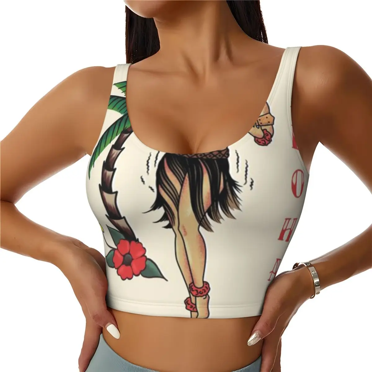 Weightlifting Top Jerry Style Traditional Aloha Hula Pinup Girl In Hawaii Trampoline Exercise Wirefree Sports Top