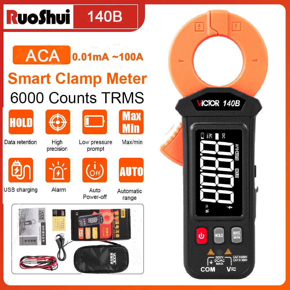 

VICTOR Digital 100A Clamp Leaker Leakage Clamp Meter AC Current Amp Clamp Meter Multimeter Tester 6000Counts Auto Range Meltimet