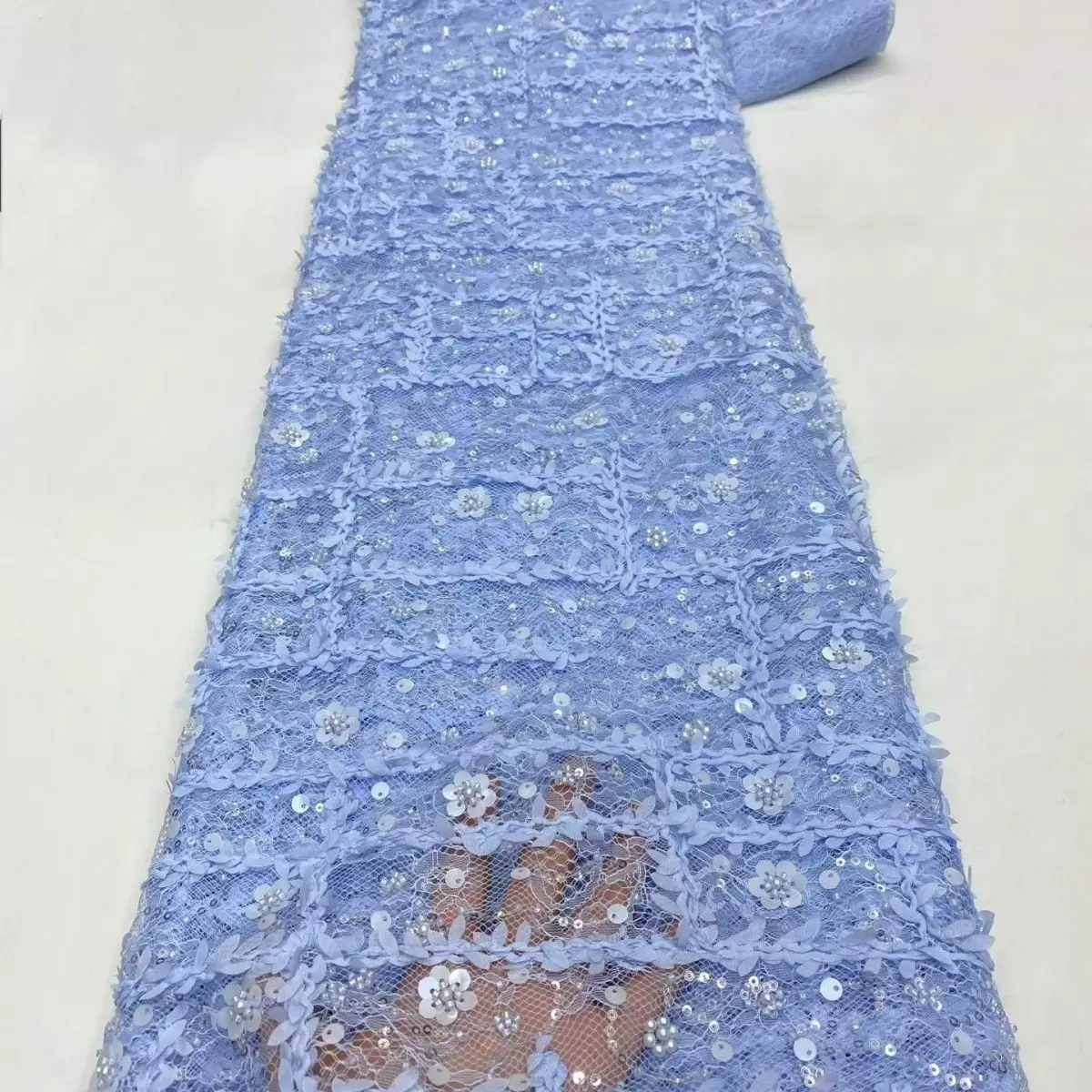 Alisa High Quality Heavy industry beads sequins lace fabric mesh lace fabric 5 yards Used for traditional clothing production