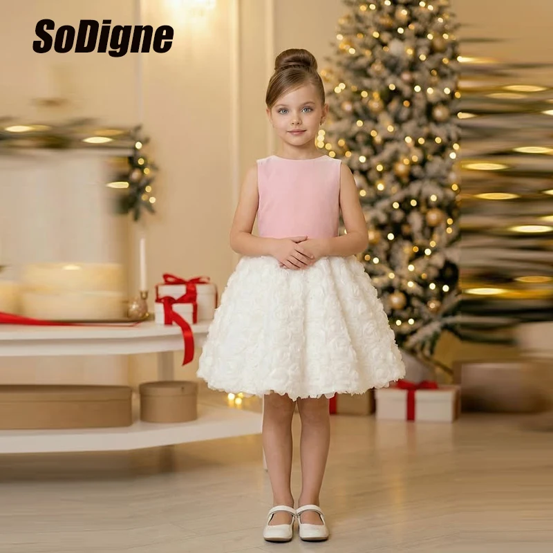 

SoDigne A-line Velvet 2026 Short Flower Girl Dress O-neck Sleeveless Girls Skirt Party Dresses Kid Princess Gown Customized