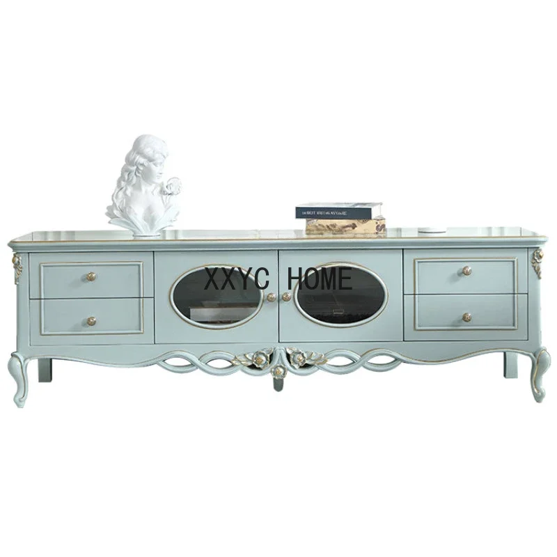 

French Style Solid Wood TV Cabinet French Style White Paint Villa Storage Floor Cabinet