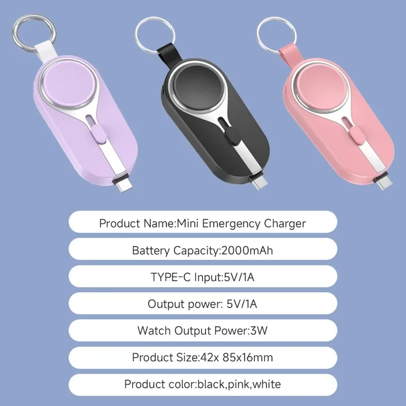 باور بانك صغير 2 في 1 بقدرة 2000 مللي أمبير في الساعة لسلسلة iwatch، قابس طاقة متنقل قابل للسحب 5 فولت 3 وات لهاتف iPhone وسامسونج وشاومي باور بانك