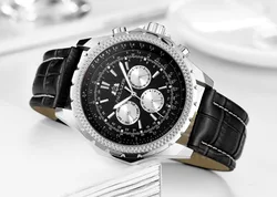 Automatic Mens Watch Mechanical Movement Black Brown Blue Leather Strap Fashion Sports Watches