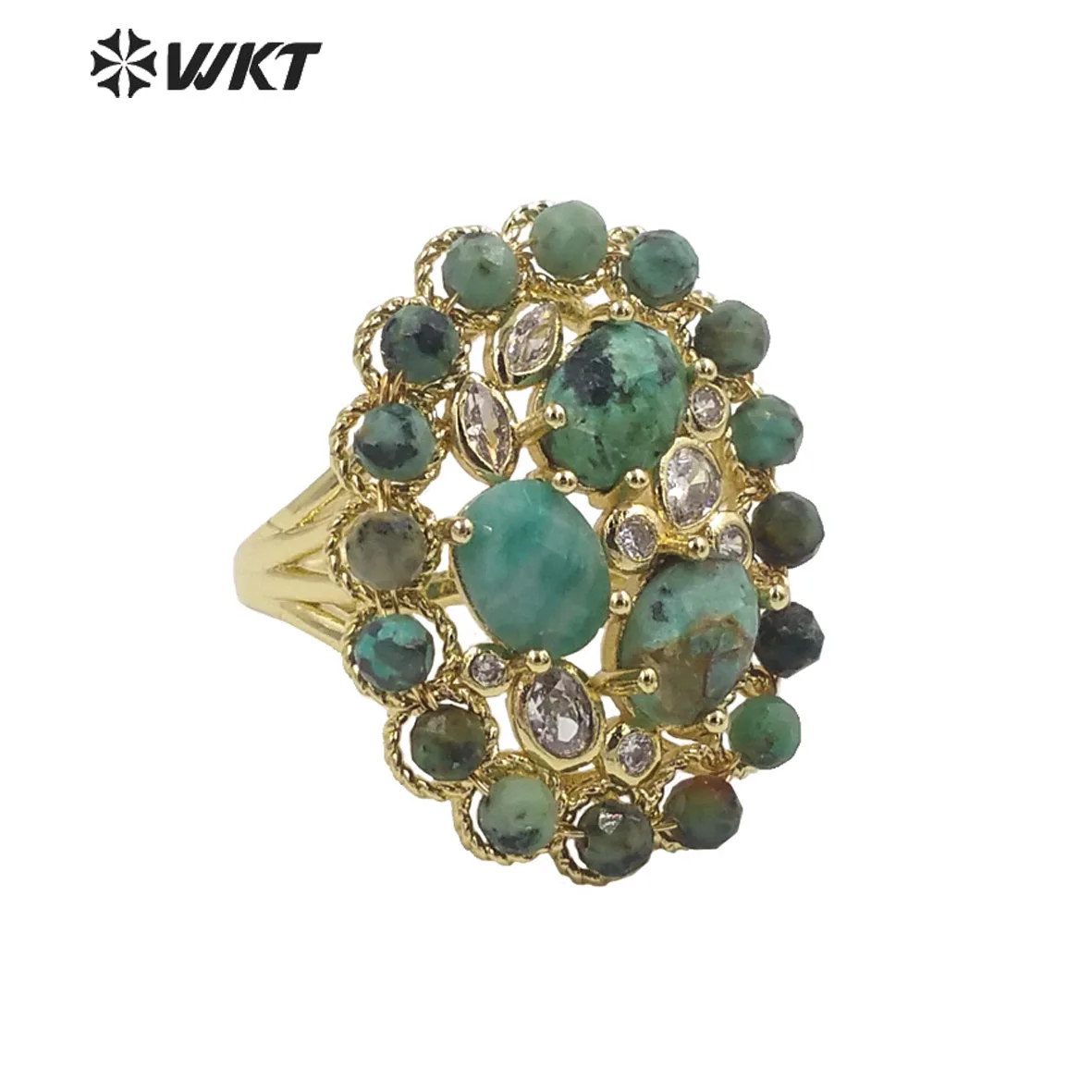 

WT-R457 WKT New Design Fashion Gold Bezel Natural Stone By Claw Setting Ring Gorgeous Big Multi Real Decoration Women ACC