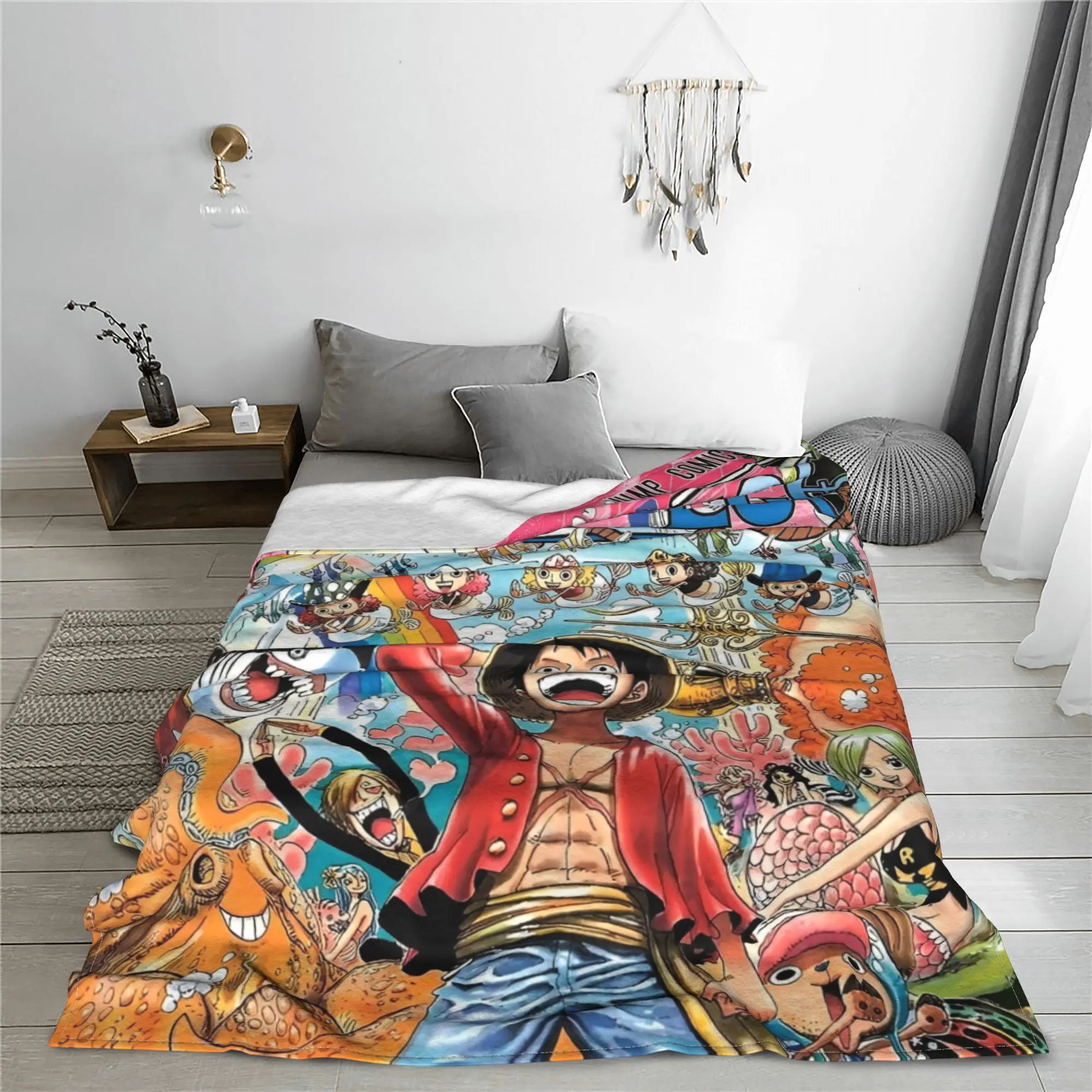 Anime O-One P-Piece L-LuffyS Blankets Flannel Print  Multi-function Lightweight Throw Blankets for Bed Outdoor Bedspreads