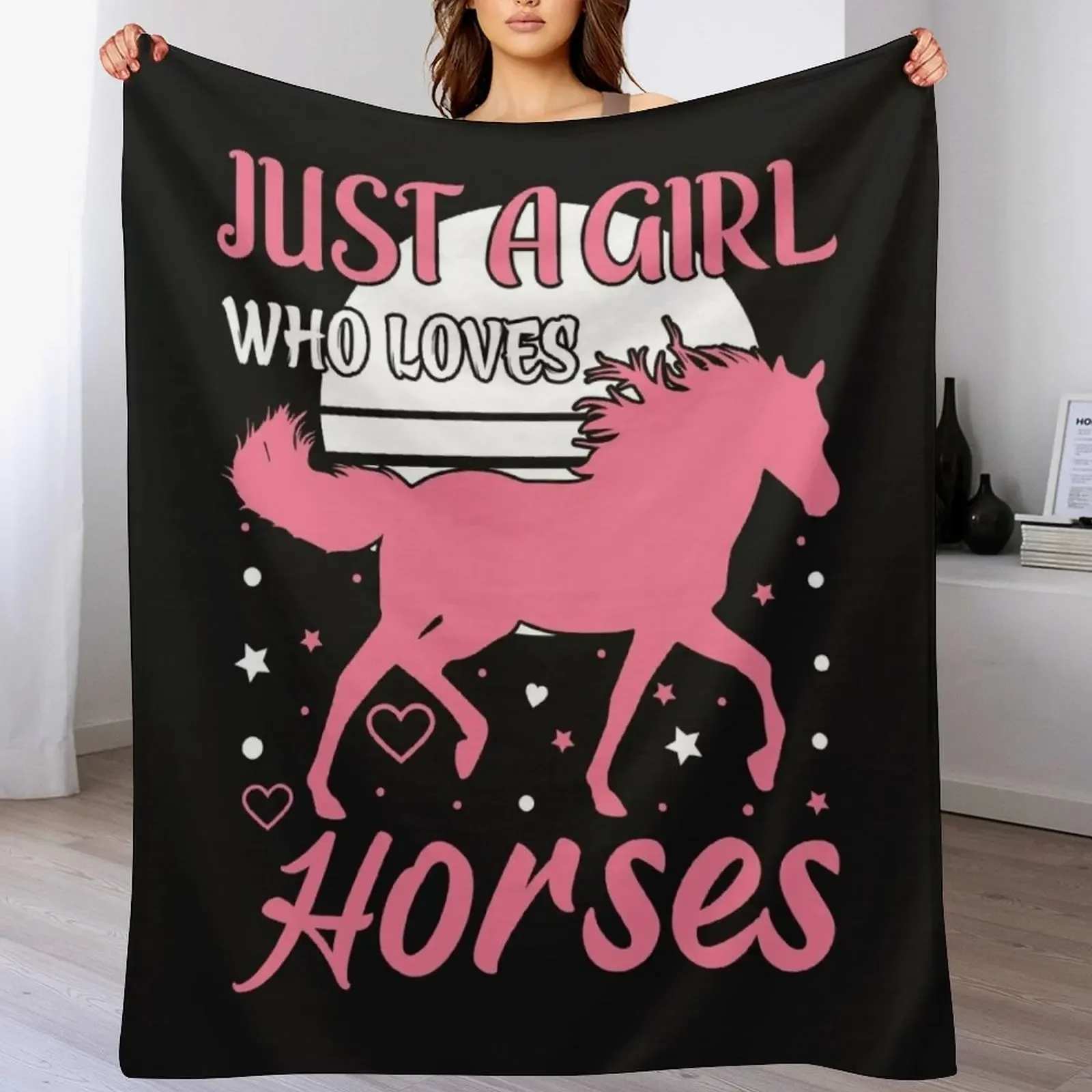 Just A Girl Who Loves Horses Throw Blanket Soft Comfort Blanket for Reading Watching TV