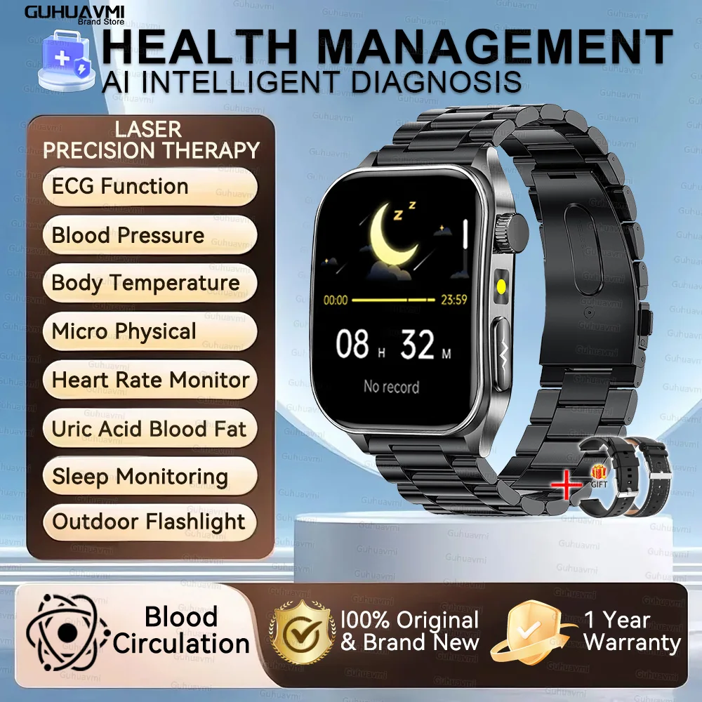 2026 Nieuwe Gezondheid Smart Horloge Laser Therapie Verminderen Drie Hoogtepunten Bloed Zuurstof Druk Urinezuur Bloed Lipide ECG Smartwatch Voor Man