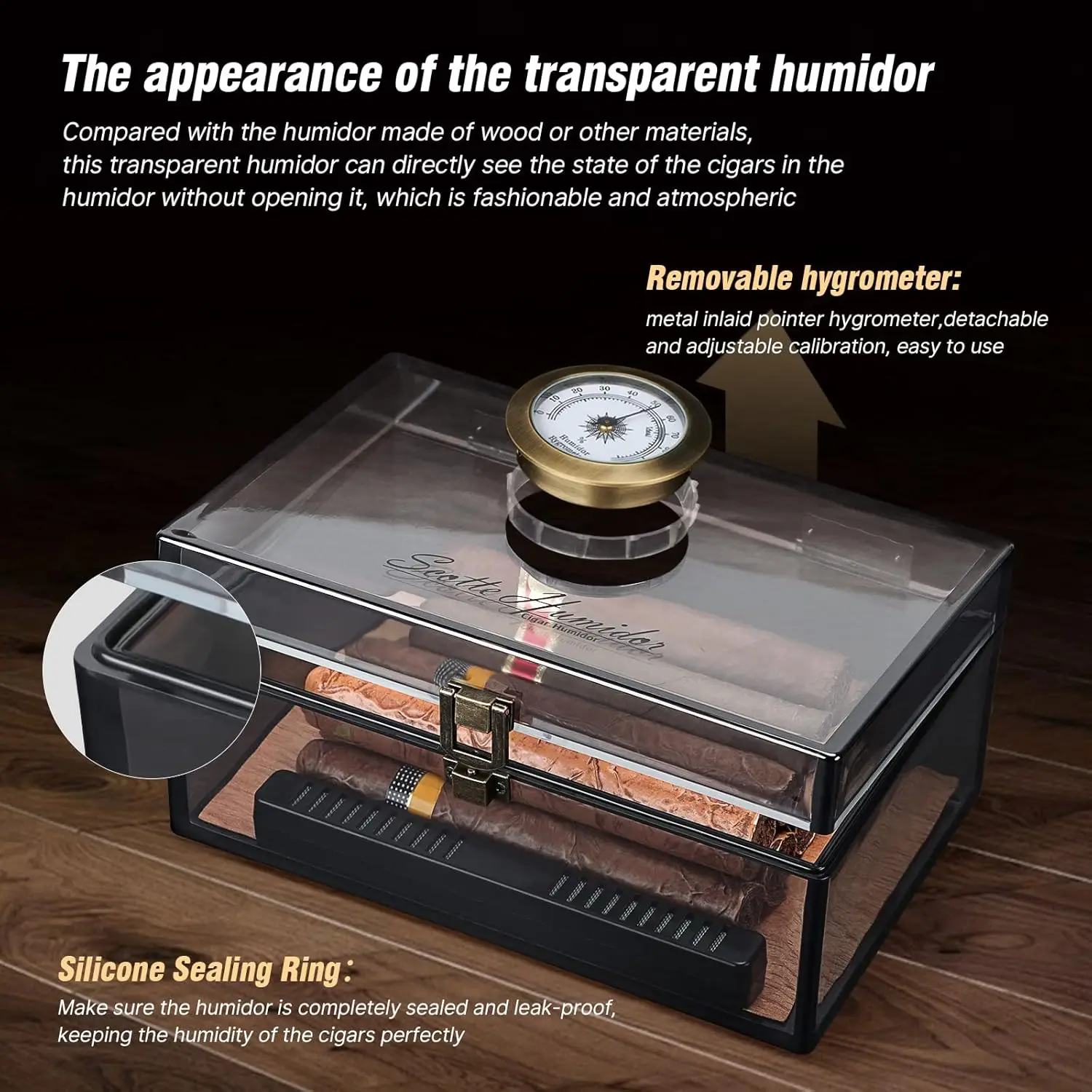 Acrylic Humidor - Cigar Box With Hygrometer, Humidifier & Accessories, Holds 20 Cigars image 4