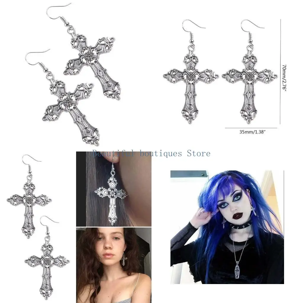 U4LF Christian Earrings Zinc Alloy Dangle Earrings for Women Hip-pop Religious Jesus Amulets Jewelry Ear Accessories