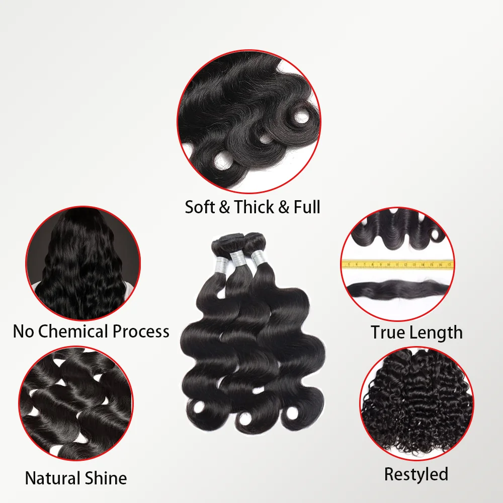 حزم الجسم المموج الشعر البشري 100% البرازيلي عذراء الشعر 3/4 حزم لينة وسميكة لا ذرف تشابك الحرة الباروكات للنساء