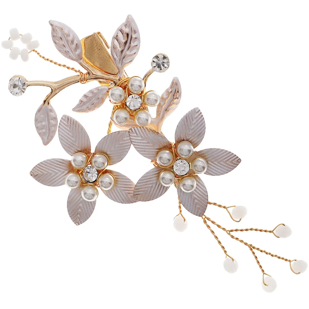مشبك زفاف أنيق من حجر الراين واللؤلؤ إكسسوار للشعر مجوهرات شعر الزفاف خوذة على شكل زهرة من سبائك الزنك لحفلات العروس #4
