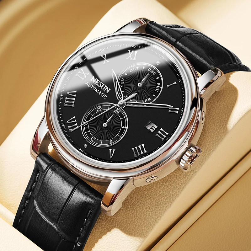 NESUN automatic mechanical watch for men, multi-functional mechanical watch, skeleton men's watch, gentleman's wristwatch