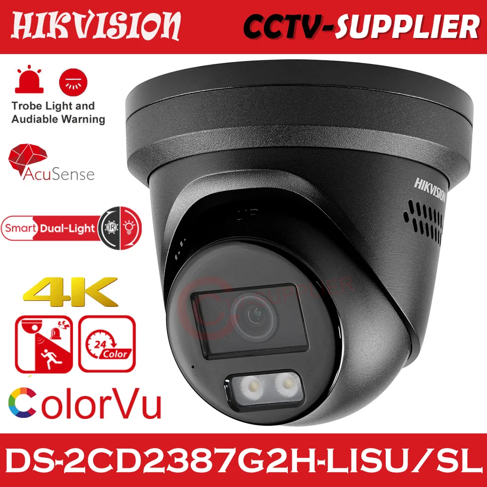 Hikvision DS-2CD2387G2H-LISU/SL 8MP IP Camera Black Eyeball 4K ColorVu Alarm Turret 1/1.8