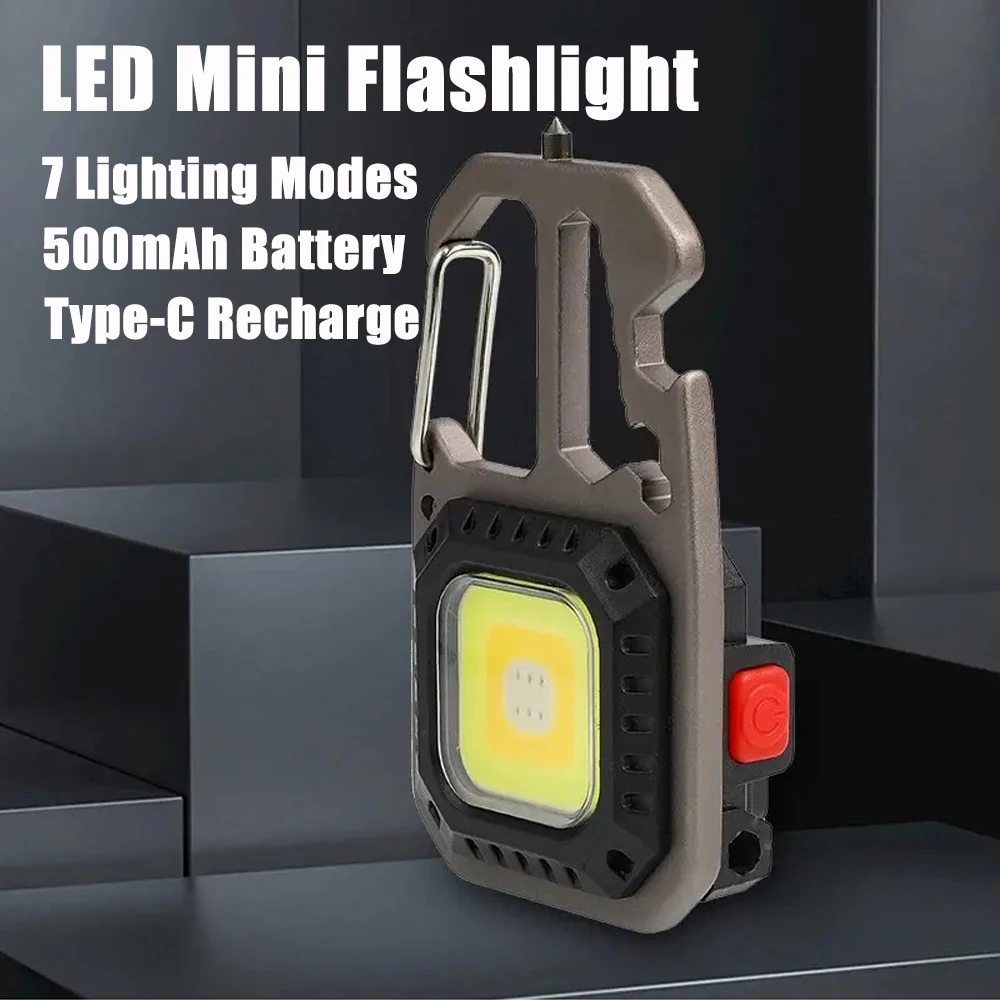 Mini LED Portable Keychain Flashlight Outdoor COB Work Light Emergency Lighting With Window Hammer Bottle Opener Camping Lamp