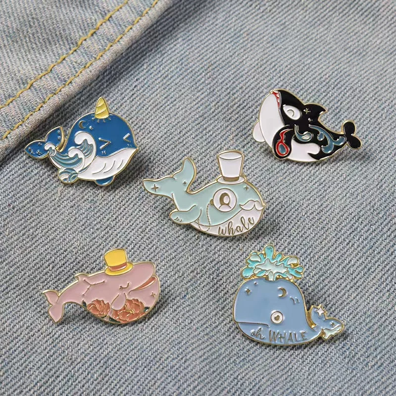 Water World Undersea Whale Enamel Pins Cartoon Cute Coral Brooch Metal Lapel Badges Backpack Jewelry Gifts For Friends Wholesale