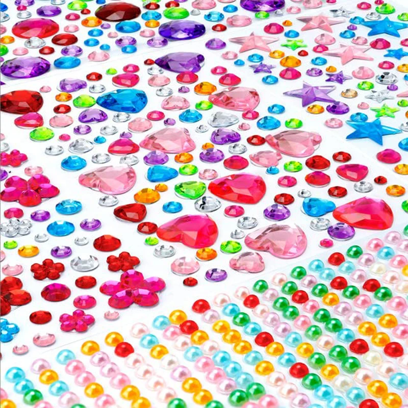5 Sheets Gem Rhinestones for Crafts Self Adhesive Jewel Sticker Bling Stick on Gems DIY Face Makeup Reward Stickers For Teachers