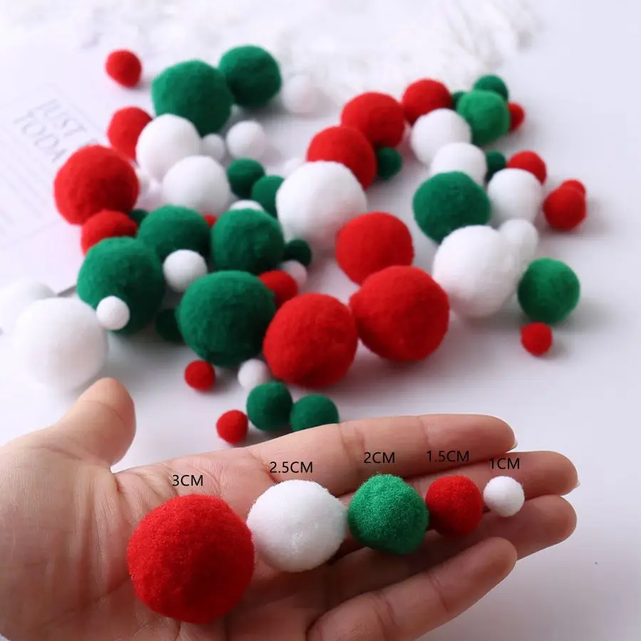 1-3cm Mixed Fluffy High Elasticity Soft Pompoms Christmas Color DIY Hand-sewn Craft Children's Toys Christmas Decoration Mater