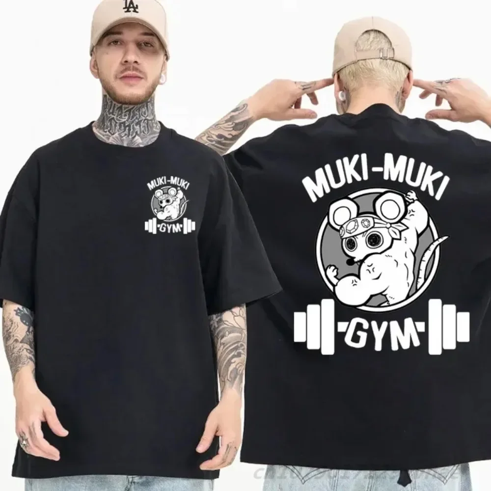 Men's T-Shirt Mice Gym Printed T-shirt Cotton Sports Leisure Short Sleeve Fitness Workout Shirt Oversized Tee Shirt Men Clothes